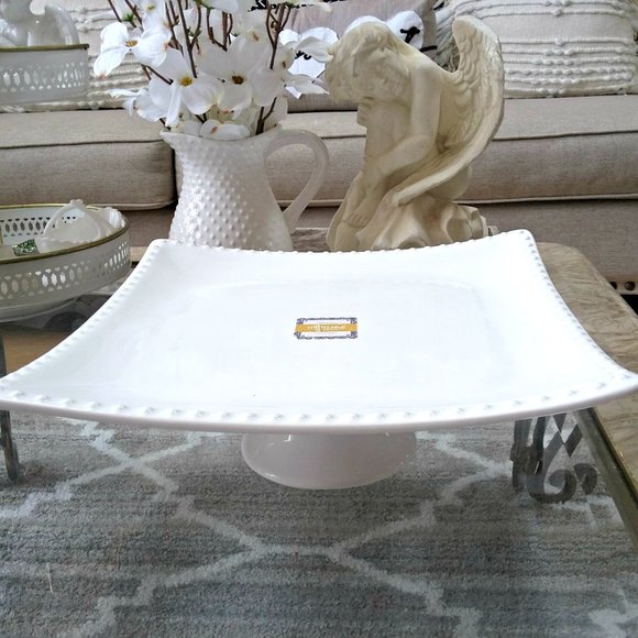 Portugal Dining New Beaded Edge White Farmhouse Cake Stand Riser